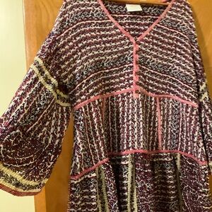 Anthropologie Maeve Red and Blue Patterned Top Size L